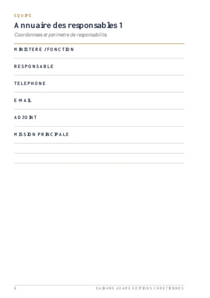Page intérieure 2 du planner Église organisée
