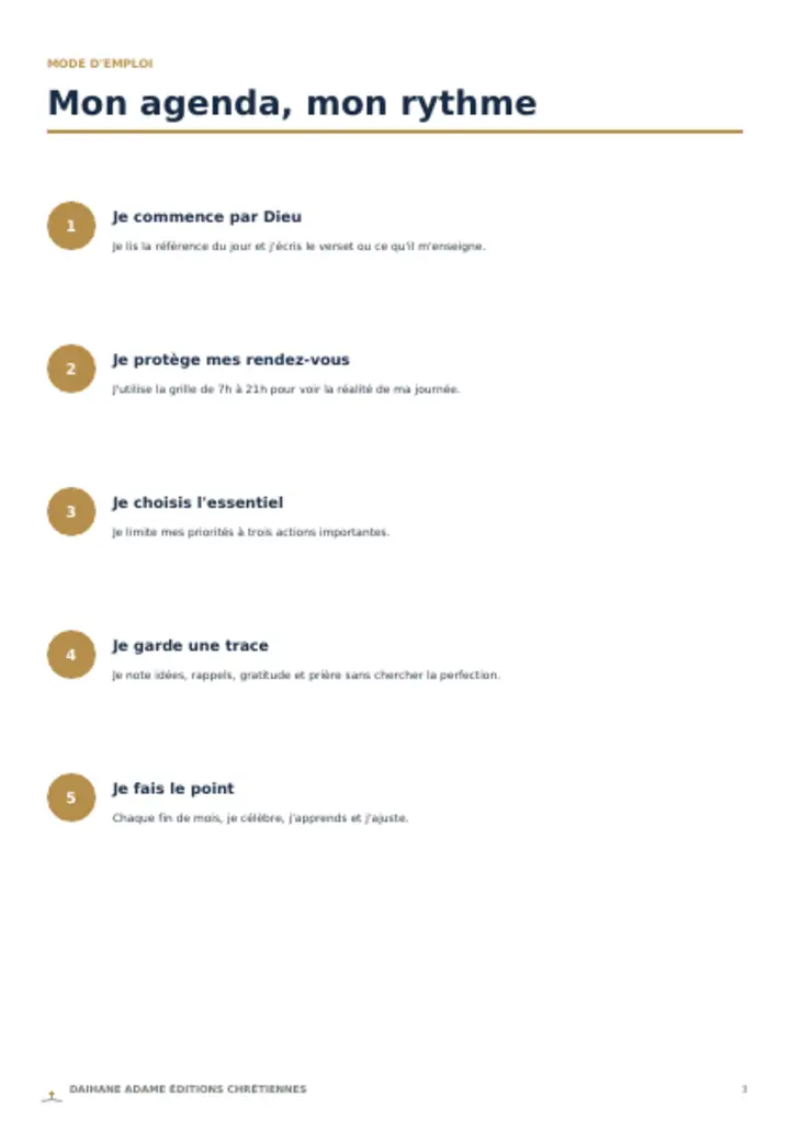 Page intérieure 1 du planner Foi & Nouvelle Saison