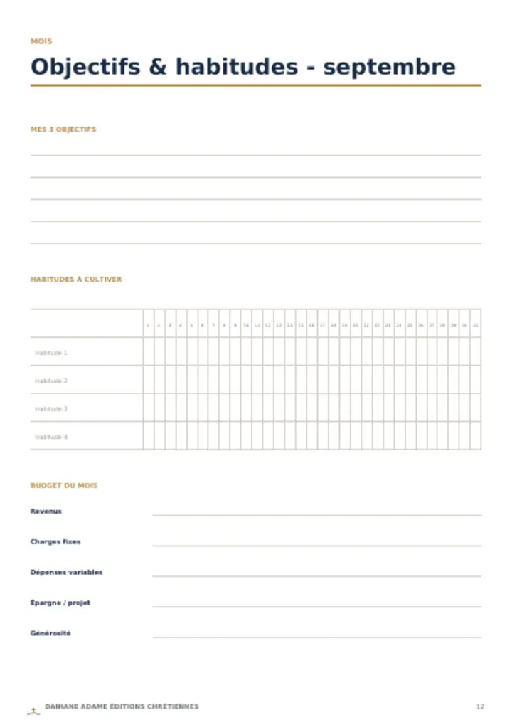 Page intérieure 2 du planner Foi & Nouvelle Saison