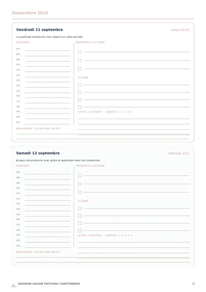 Page intérieure 3 du planner Foi & Nouvelle Saison