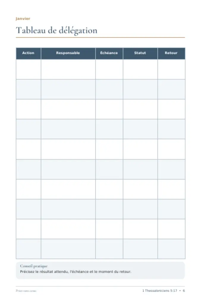 Page intérieure 2 du planner Leadership au quotidien