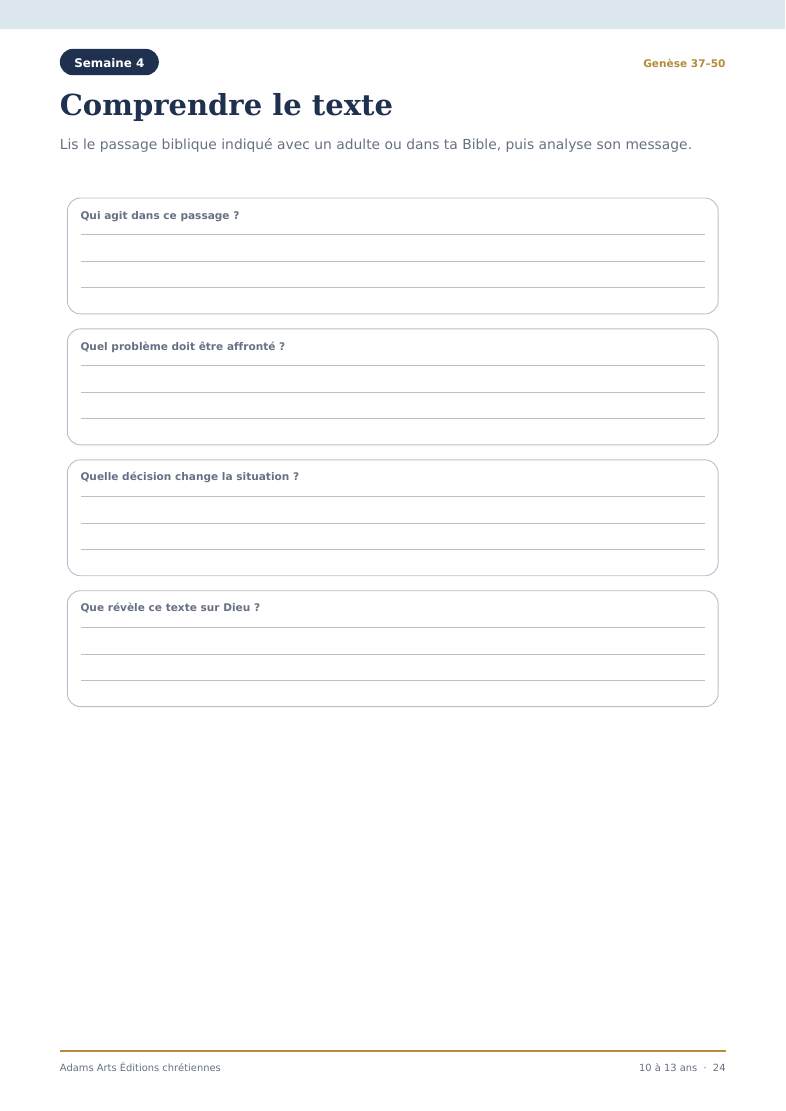 Page intérieure de projet du cahier Foi en action
